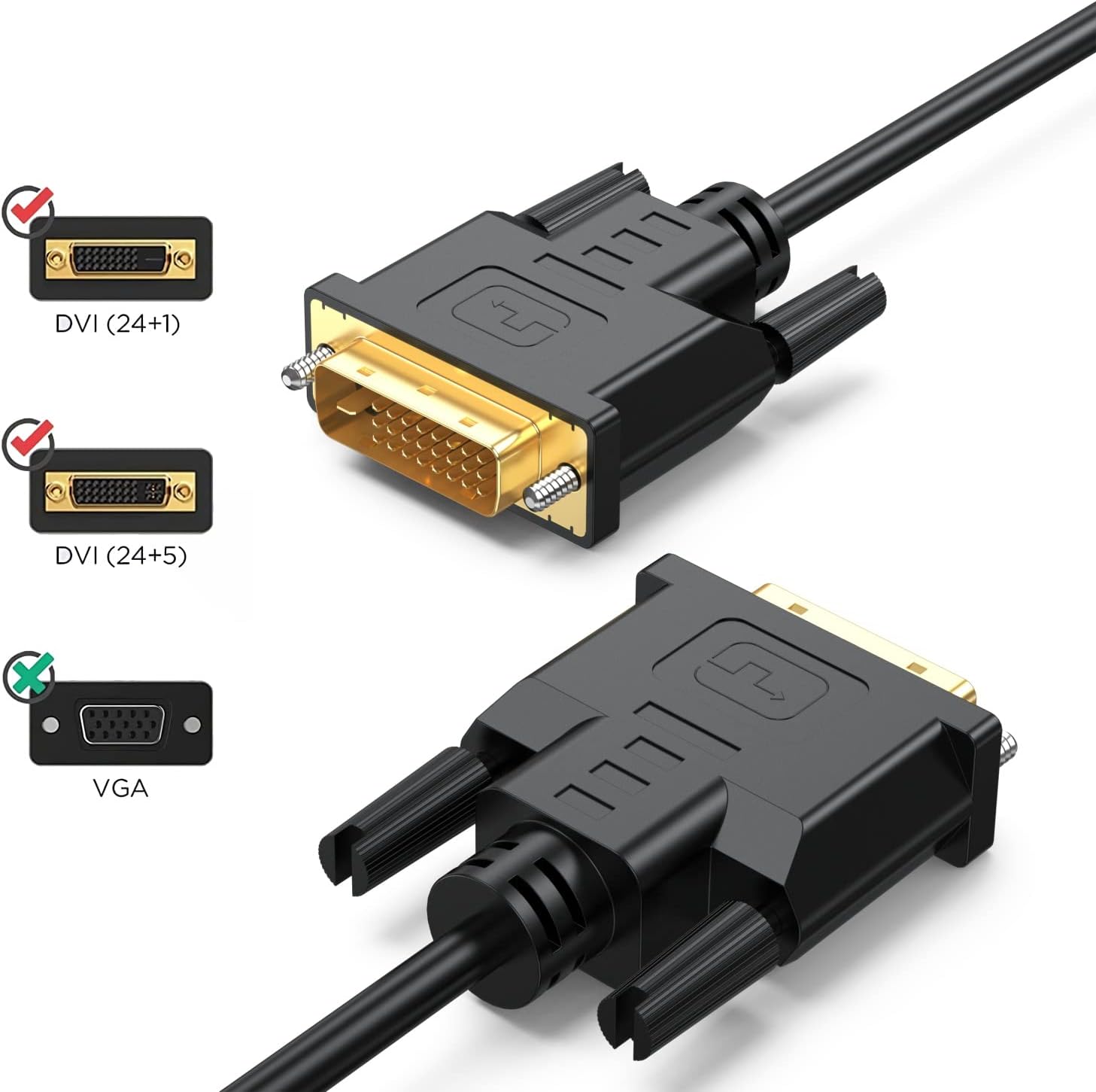 DVI Cable 6 Feet, DVI-D 24 1 Cord Male to Male Digital Video Monitor Cable for Computer, HDTV, Gaming, Monitor, Projector